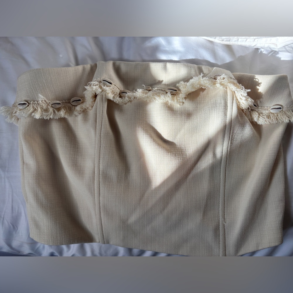 Beige bustier top with Fringe Detail and shells